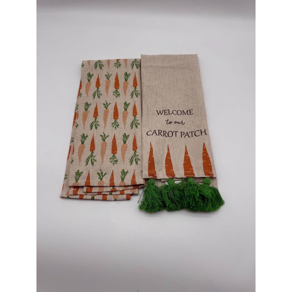 "Carrot Patch" kitchen towels.